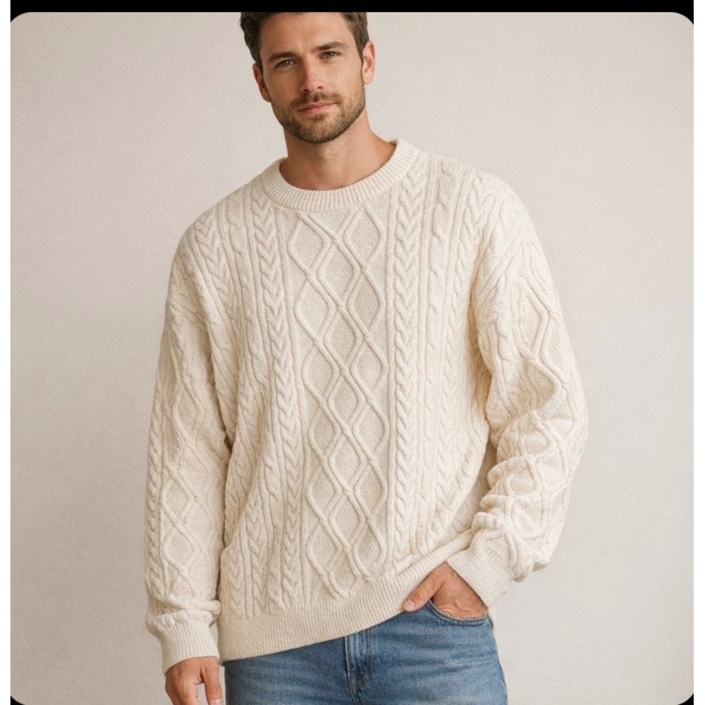 Aelfric Eden‎ Cream Cable Knit Crewneck Sweater Unisex XL